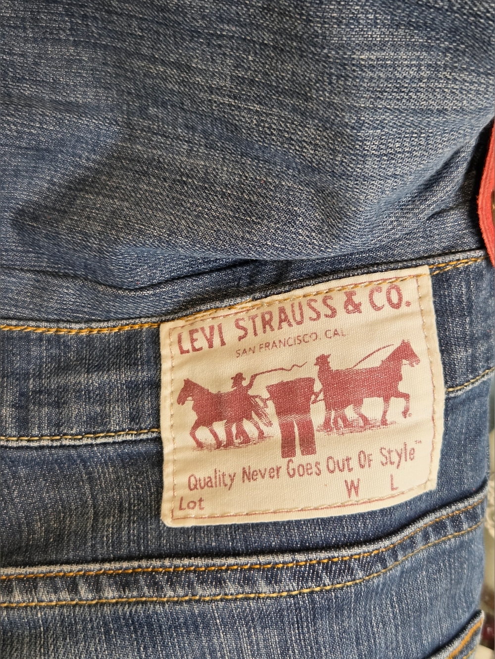 Levi's Denim & Red Italian Leather Convertible Handbag - Picture 8 of 12